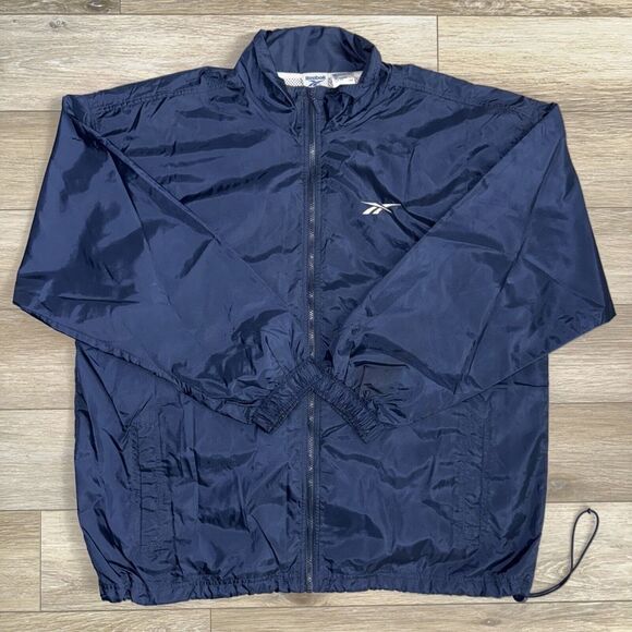 Vintage Reebok Full Zip Windbreaker Men's‎ XL Navy Blue Jacket Logo Mesh Lined - Picture 1 of 7